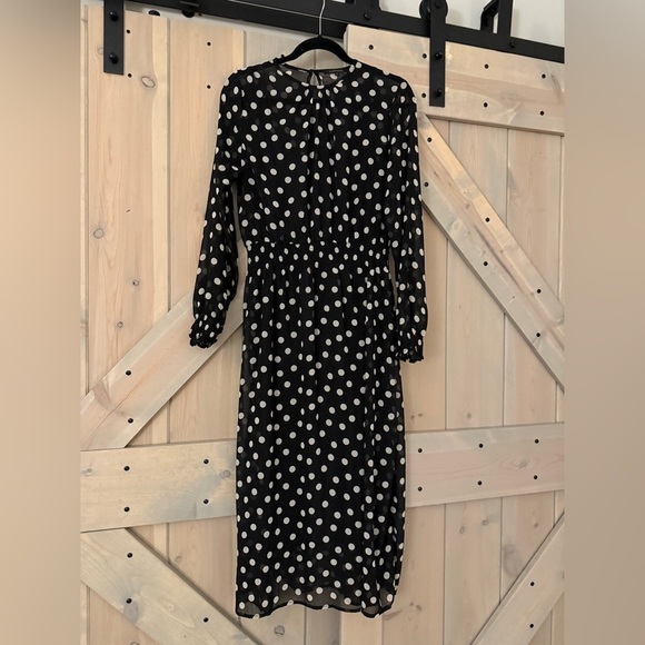 LIKE NEW Olivaceous Black Polka Dot Midi Dress - Picture 2 of 11
